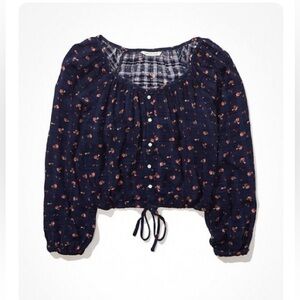American Eagle Navy Floral Blouse